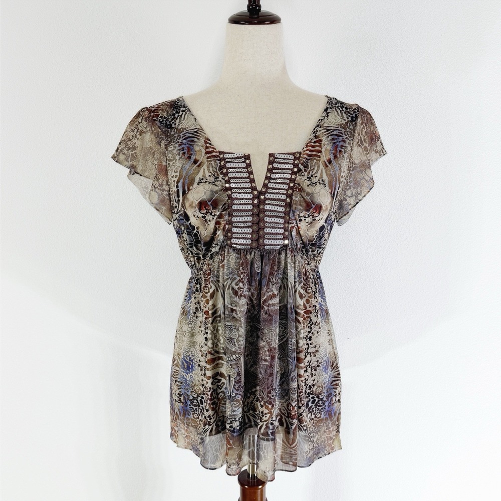 APT 9 Top Womens MP Geometric Babydoll Fairy Grunge Sequins Y2K Retro Boho Artsy